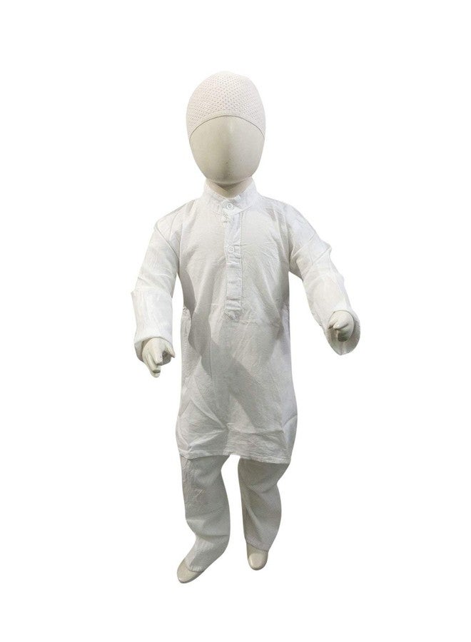 BookMyCostume Muslim Boy White Kurta Pyjama & Cap Indian State Fancy Dress Costume for Boys and Adults 10-12 years - Image 1